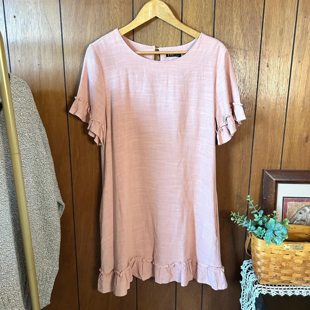 Very J Womens Pink Ruffle Short Sleeve Casual Mini‎ Dress